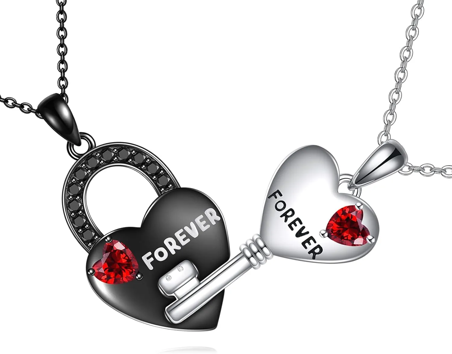 2Pcs Matching Necklaces for Couples 925 Sterling Silver Heart Lock and Key Pendant Jewelry Gifts for Women Men