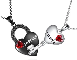 2Pcs Matching Necklaces for Couples 925 Sterling Silver Heart Lock and Key Pendant Jewelry Gifts for Women Men