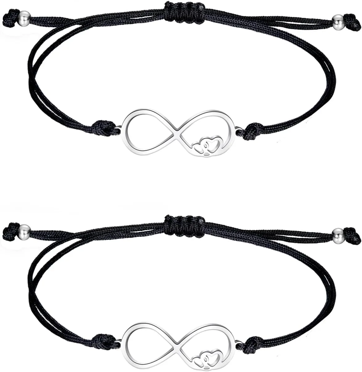 2Pcs Pinky Promise Infinity Heart Bracelets for Best Friend Couples Mother Daughter Adjustable Distance Matching Wish Bracelet Gift