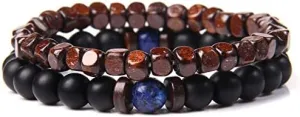 2pcs/set Men Bracelet Wood Beads Cross Pendant 7 Healing Balance Lava Bracelet for Women Prayer Buddha Jewelry Gifts (Metal Color: 8mm matte onyx - Length: 23CM)