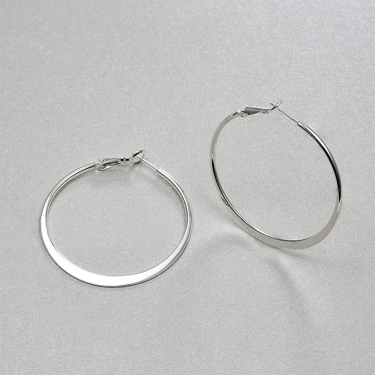 3 Pairs Big Flattened Hoop Earrings for Women, Hypoallergenic Stainless Steel Lightweghit Hoops in 14K Gold Plated/Rose Gold Plated/Silver for Women