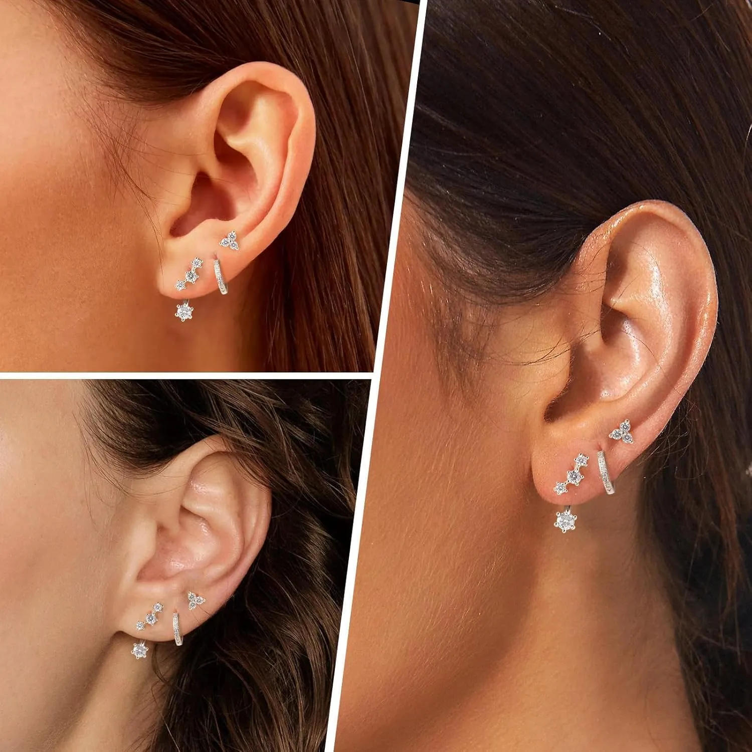 3 Pairs Hoop Earrings Set Trendy 18K Gold Plated Charm Earrings Stacks for Women Dainty,Zirconium Jackets Hoop Charm Huggie Earrings for Multiple Piercing Hypoallergenic