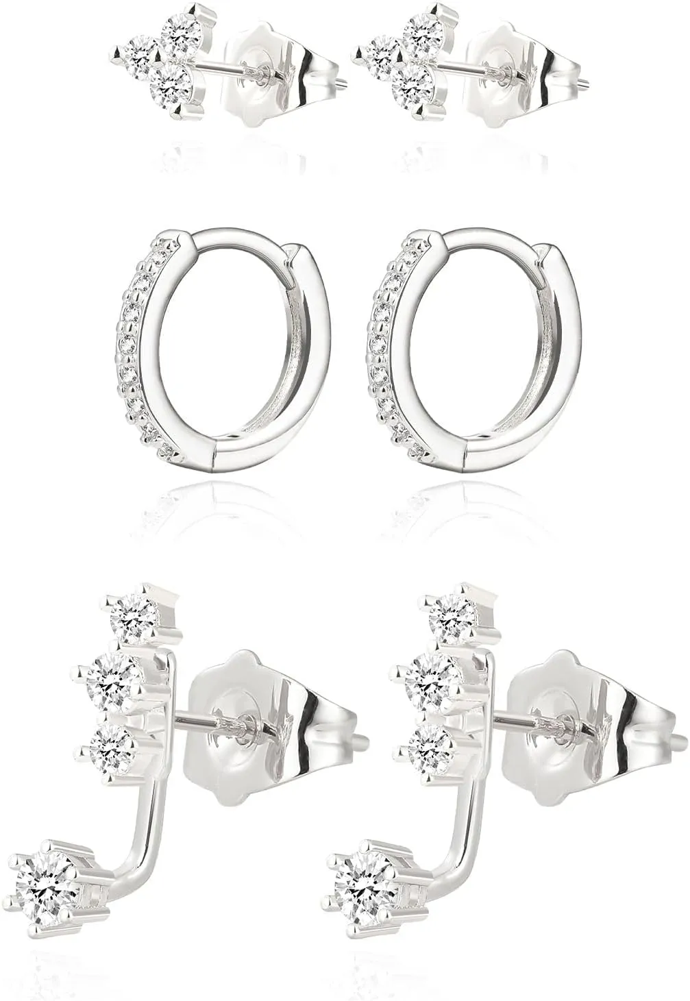 3 Pairs Hoop Earrings Set Trendy 18K Gold Plated Charm Earrings Stacks for Women Dainty,Zirconium Jackets Hoop Charm Huggie Earrings for Multiple Piercing Hypoallergenic