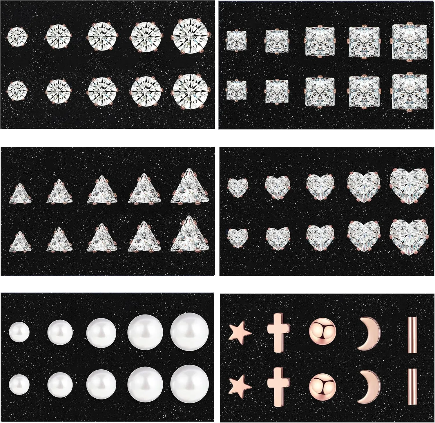 30 Pairs Silver Stud Earrings Set for Women, iF ME Hypoallergenic Cubic Zirconia Diamond Pearl Studs Earrings Set, 14K Plated Copper Stud Earrings Pack for Women Men