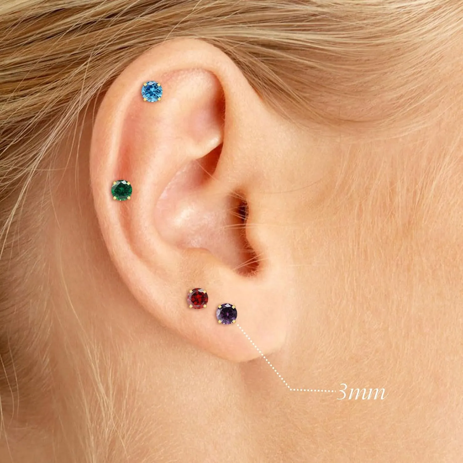 3mm G23 Flower Flat Back Earrings Hypoallergenic Screw Back Stud Earrings Cubic Zirconia Earrings Helix Cartilage Earrings for Women