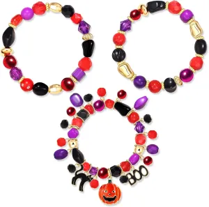 3PCS Mardi Gras Bracelets for Women Glitter Fleur De Lis Mask Jester Hat Charm Bracelets Beaded Stretch Bracelet Set for Carnival Parade Outfits Mardi Gras Accessory