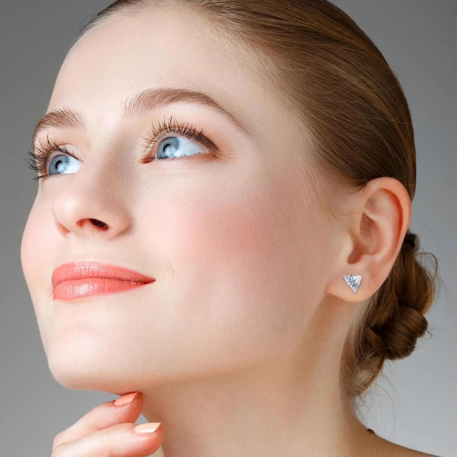 4 Pairs Flat Back Earrings for Women,14K Gold Plated Hypoallergenic Cartilage Earring for Sensitive Skin,CZ Screw Back Stud Earrings,Triangle/Heart/Star/Round Helix Earrings (style1)