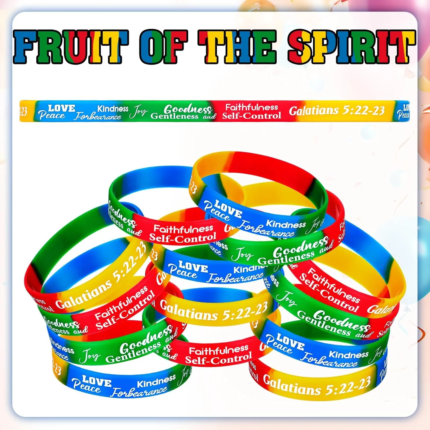 48 Pcs Fruit of the Spirit Bracelet Inspirational Scripture Christian Silicone Bracelets Bulk Religious Motivational Love Joy Peace Patience Wristband Gift Fruit of the Spirit Decor