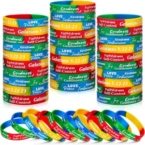 48 Pcs Fruit of the Spirit Bracelet Inspirational Scripture Christian Silicone Bracelets Bulk Religious Motivational Love Joy Peace Patience Wristband Gift Fruit of the Spirit Decor