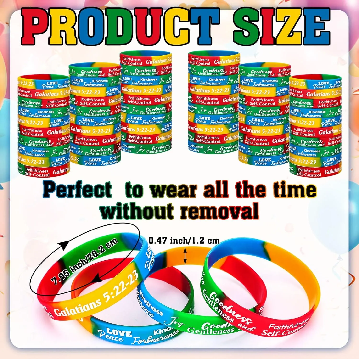 48 Pcs Fruit of the Spirit Bracelet Inspirational Scripture Christian Silicone Bracelets Bulk Religious Motivational Love Joy Peace Patience Wristband Gift Fruit of the Spirit Decor