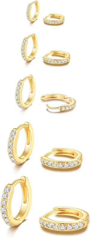 5 Pairs Tiny Huggie Hoop Earrings for Women, Lightweight Mini CZ/Cubic Zirconia Hoop Earrings Set for Women's Cartilage Helix Lobe Ear Piercings Small Hoop Earrings 5/6/7/8/9mm
