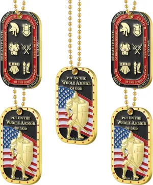 5 Pcs Put on the Whole Armor Dog Tag Necklaces Military Pendant Necklace Christian Prayer Commemorative Gift Military Knight Pendant for Men Women Souvenir Favor Gift