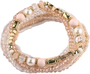 6-10Pcs Bohemian Stackable Beaded Bracelet Set for Women Friend Boho Layered Faux Pearl Crystal Seed Stretchy Strand Statement Bracelet Multicolor Holiday Jewelry Birthday Gift