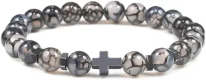 6mm 8mm Women Men Prayer Beaded Bracelet Hematite Cross Natural Wood Beads Lava Stone Onyx Meditation Bracelets Yoga Jewelry RK69I (8mm Black dragon)