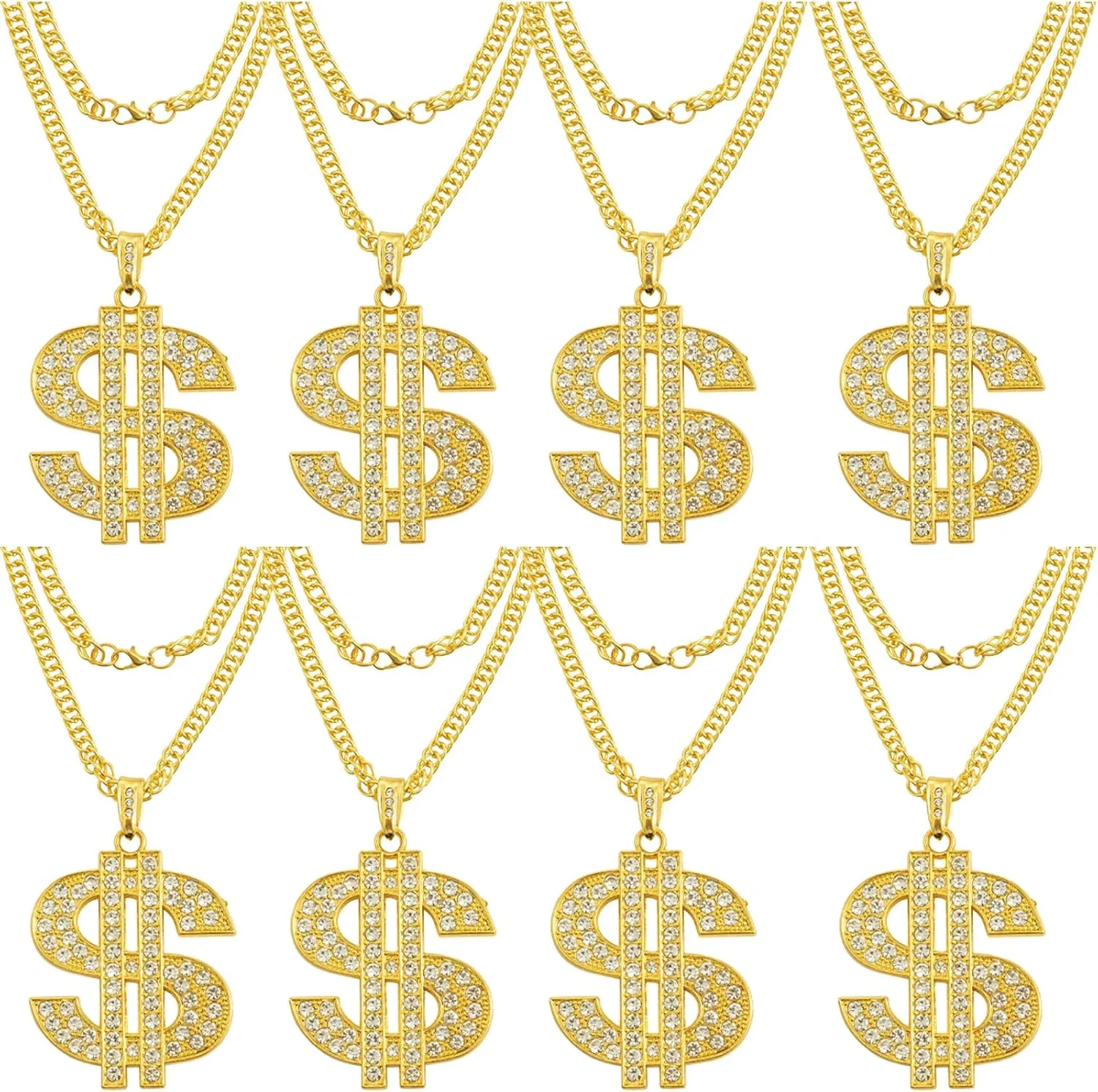 8 PCS Gold Plated Chain Dollar Necklace for Men with Dollar Sign Pendant Necklace Hip Hop Dollar Necklace