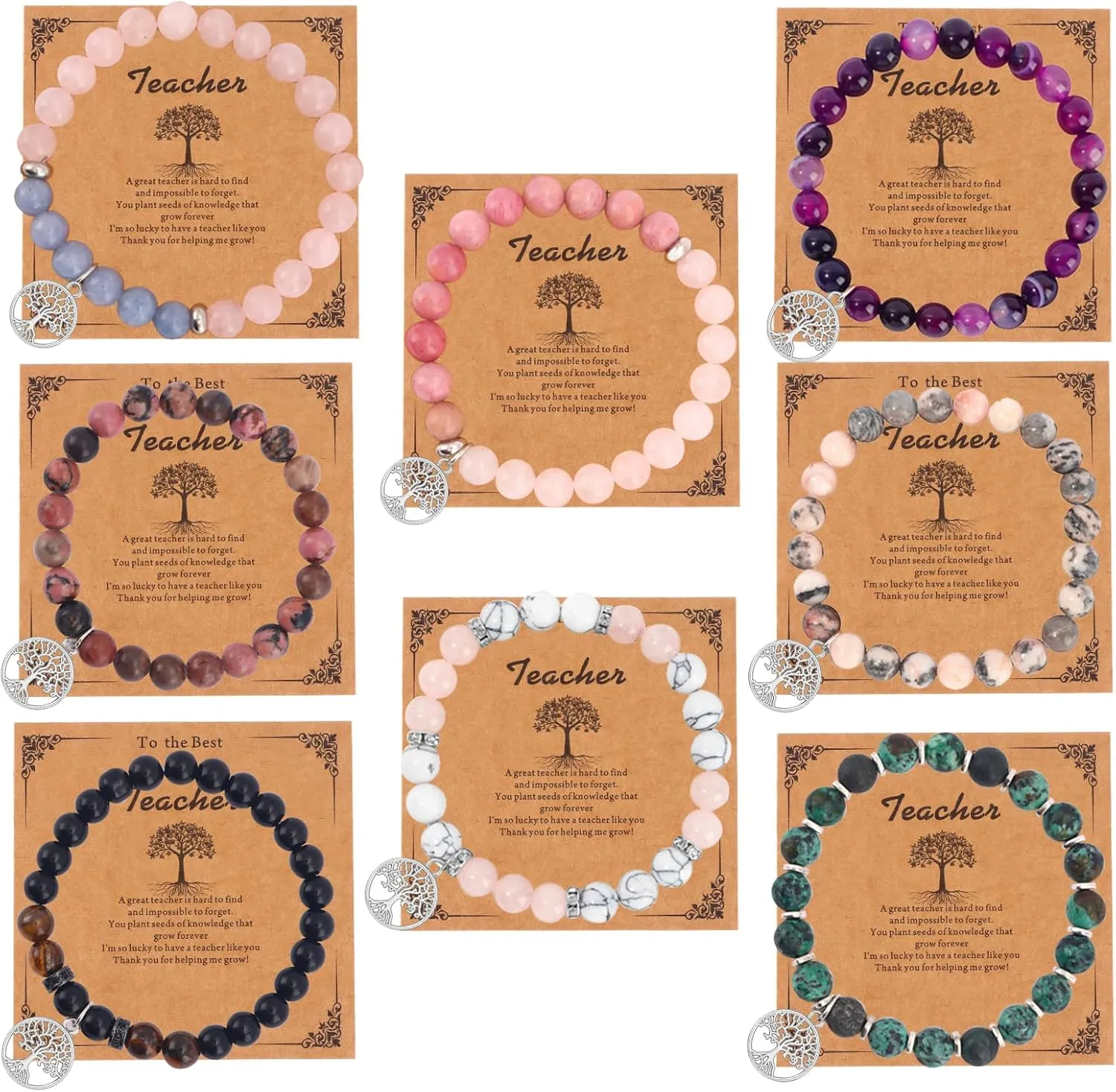 8Pcs Teacher Appreciation Gifts for Women men, Natural Stone Teacher Bracelets