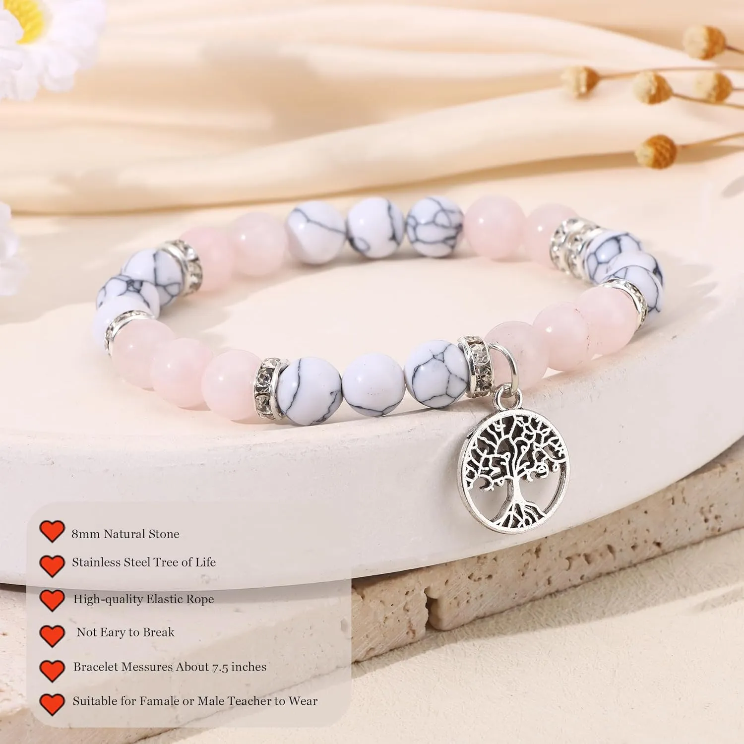 8Pcs Teacher Appreciation Gifts for Women men, Natural Stone Teacher Bracelets