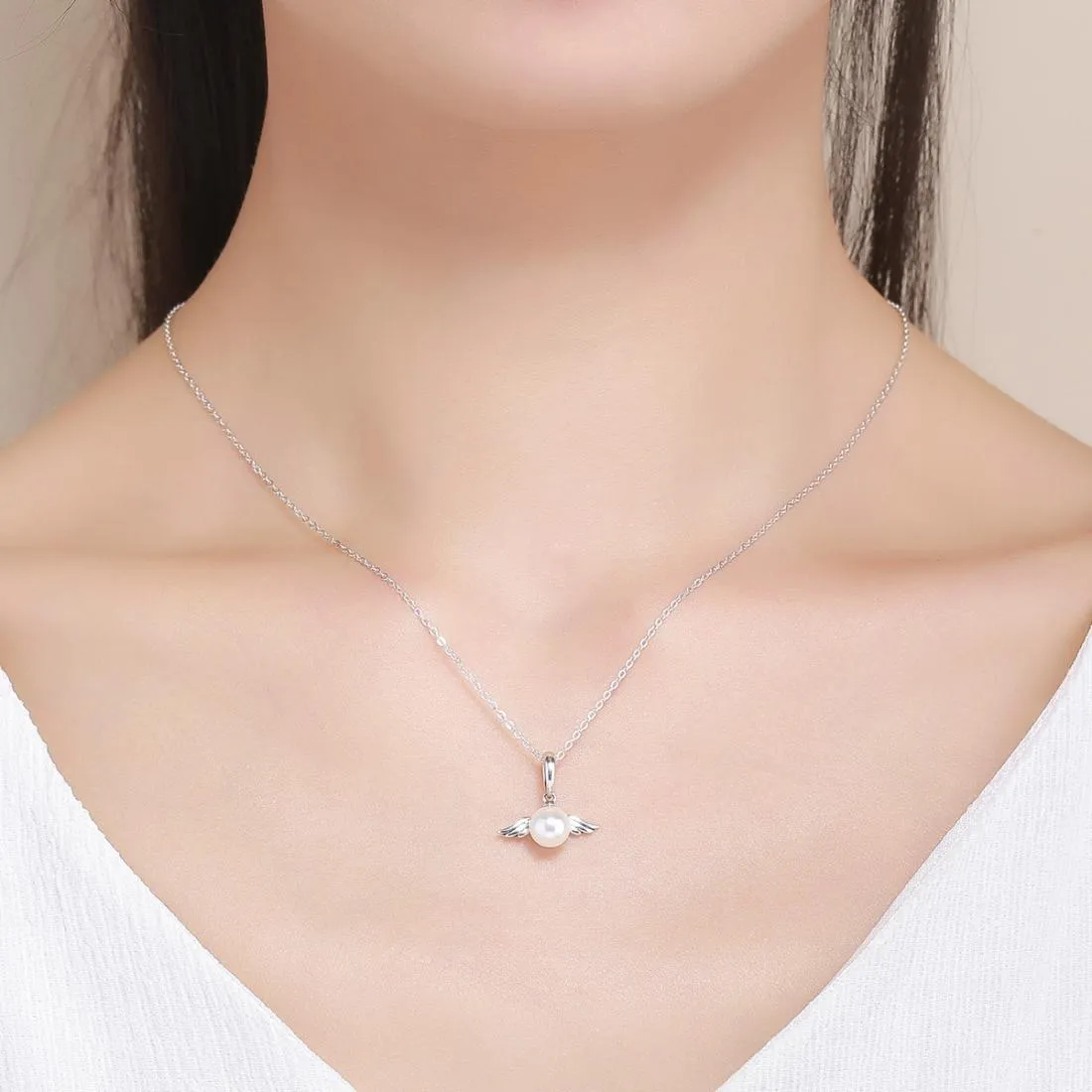 925 Sterling Silver Angel Wing Pendant With Shell Bead Charm For Diy Bracelets Style - Pendent   Necklace