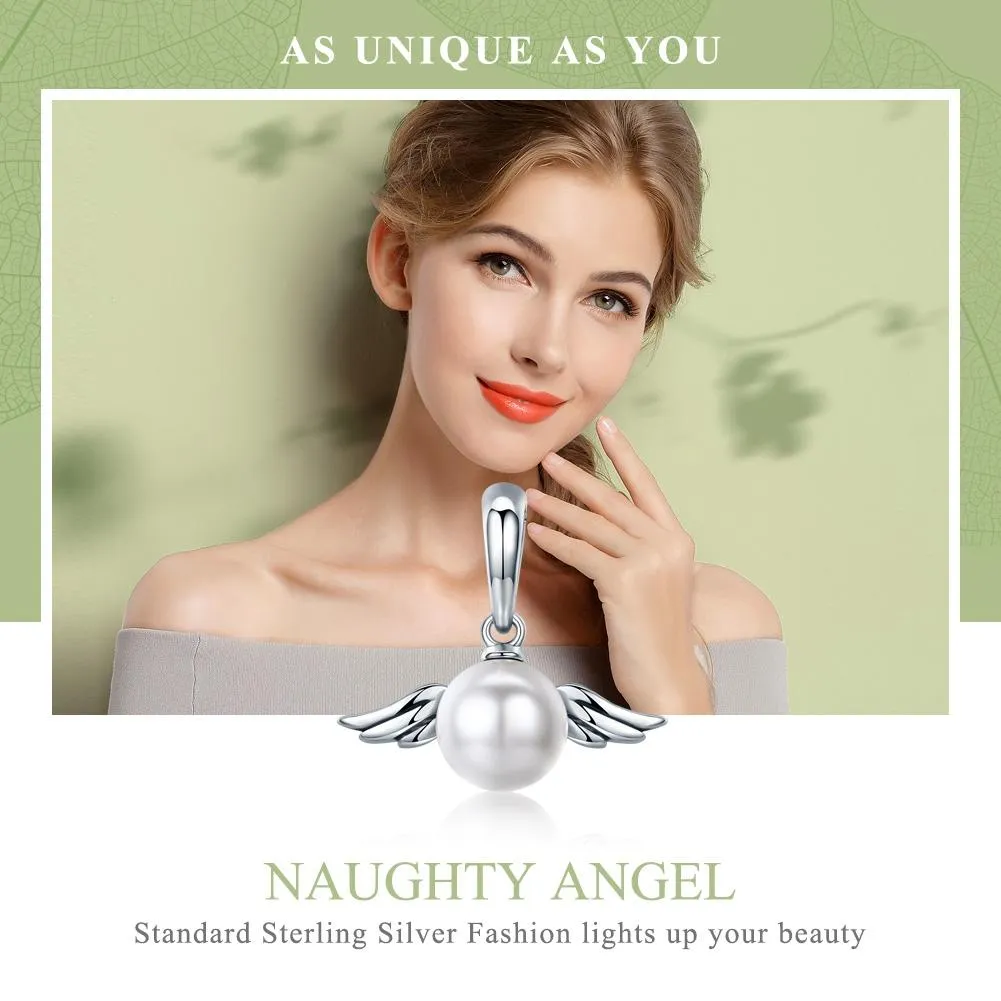 925 Sterling Silver Angel Wing Pendant With Shell Bead Charm For Diy Bracelets Style - Pendent   Necklace