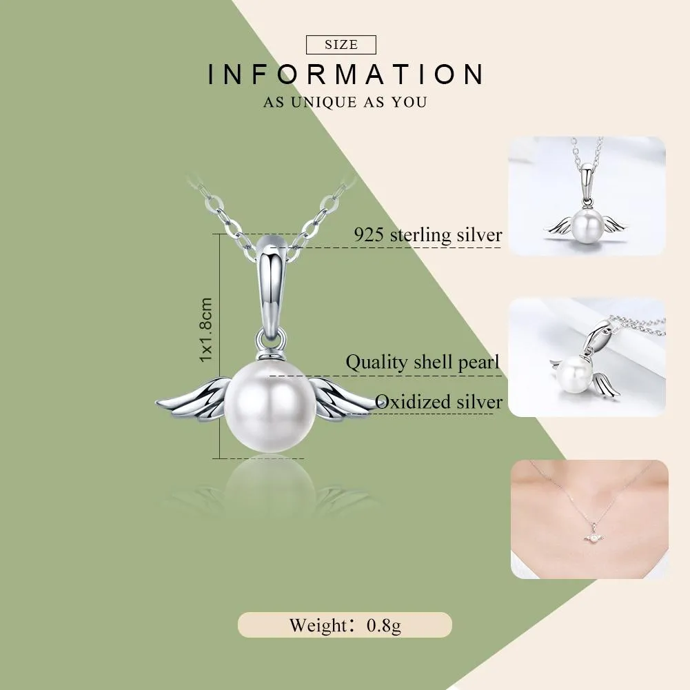 925 Sterling Silver Angel Wing Pendant With Shell Bead Charm For Diy Bracelets Style - Pendent   Necklace