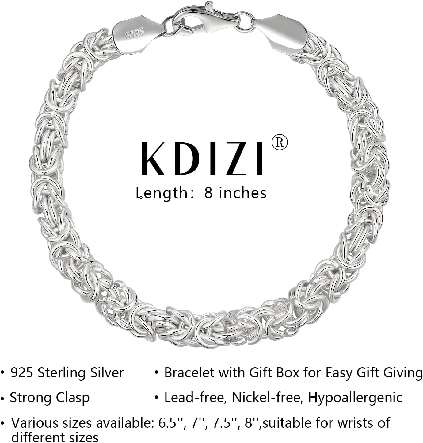 925 Sterling Silver Byzantine Bracelet for Women Handmade Jewelry Gifts for Her