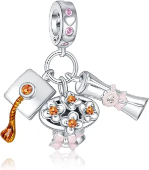 925 Sterling Silver Charms for Bracelets, Grad Cap Flower Wise Owl Rabbit Egg Sunflower Butterfly Bead Pendant Spring Easter Graduation Mother's Day Jewelry Gifts for Women Friend
