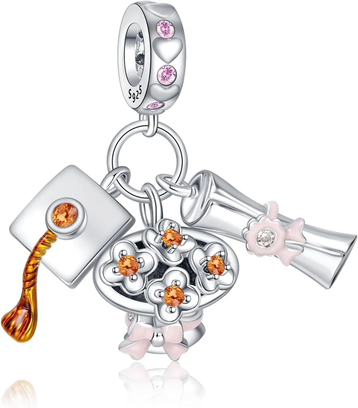 925 Sterling Silver Charms for Bracelets, Grad Cap Flower Wise Owl Rabbit Egg Sunflower Butterfly Bead Pendant Spring Easter Graduation Mother's Day Jewelry Gifts for Women Friend