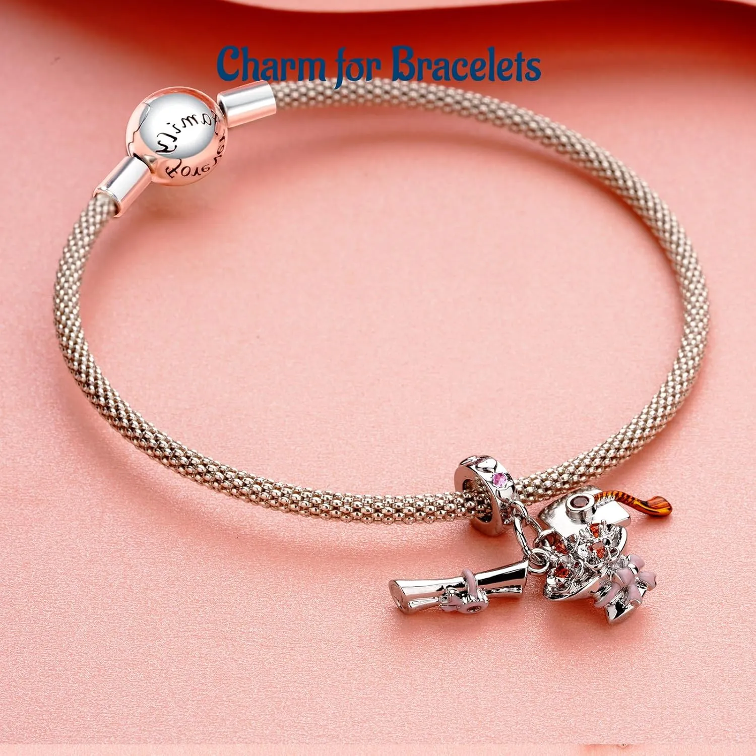 925 Sterling Silver Charms for Bracelets, Grad Cap Flower Wise Owl Rabbit Egg Sunflower Butterfly Bead Pendant Spring Easter Graduation Mother's Day Jewelry Gifts for Women Friend