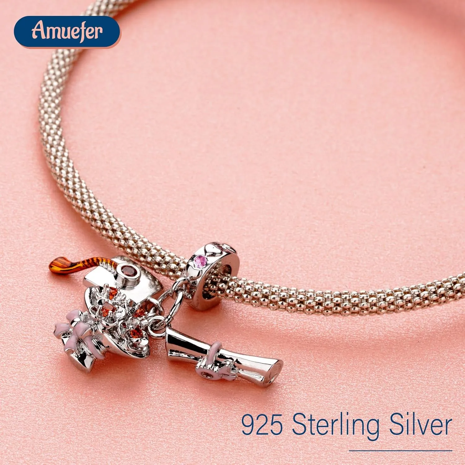 925 Sterling Silver Charms for Bracelets, Grad Cap Flower Wise Owl Rabbit Egg Sunflower Butterfly Bead Pendant Spring Easter Graduation Mother's Day Jewelry Gifts for Women Friend