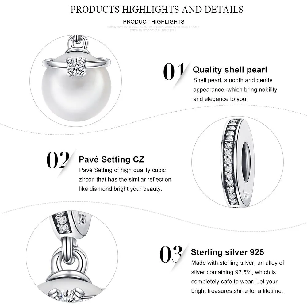925 Sterling Silver Chic Pearl Charm For Diy Bracelets