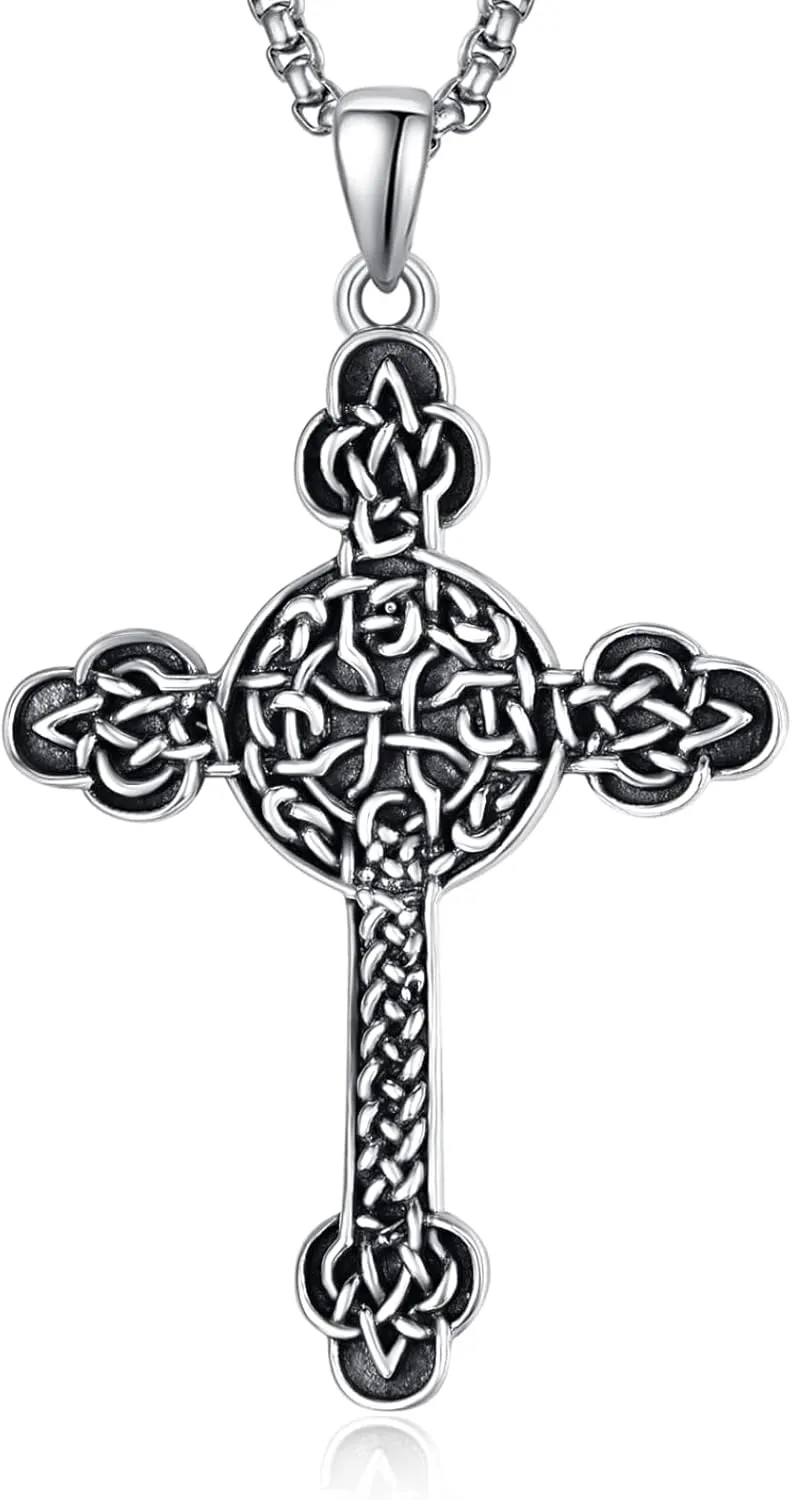 925 Sterling Silver Cross Crucifix Jesus Christ INRI Pendant Necklace for Men Women Medal Christian Religious Necklaces for Mens