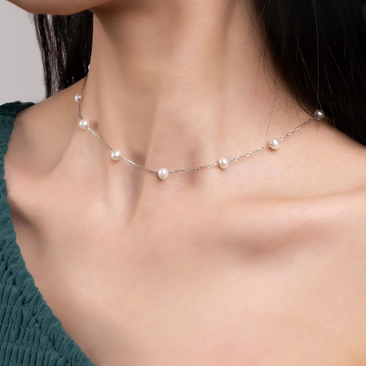 925 Sterling Silver Dainty Freshwater Cultured Pearl Choker Necklace White Genuine Real Pearl Charm Necklaces Jewelry Gifts for Her