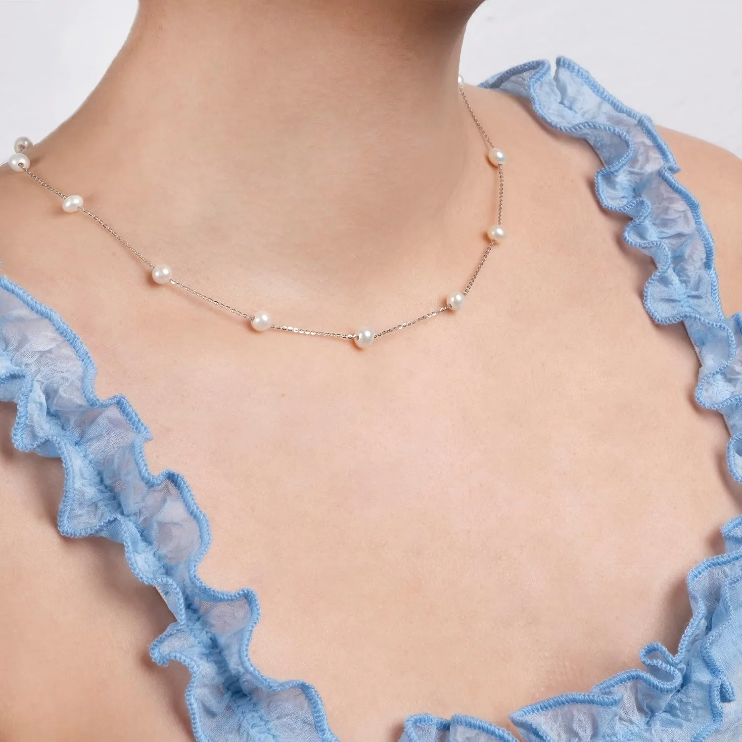 925 Sterling Silver Dainty Freshwater Cultured Pearl Choker Necklace White Genuine Real Pearl Charm Necklaces Jewelry Gifts for Her