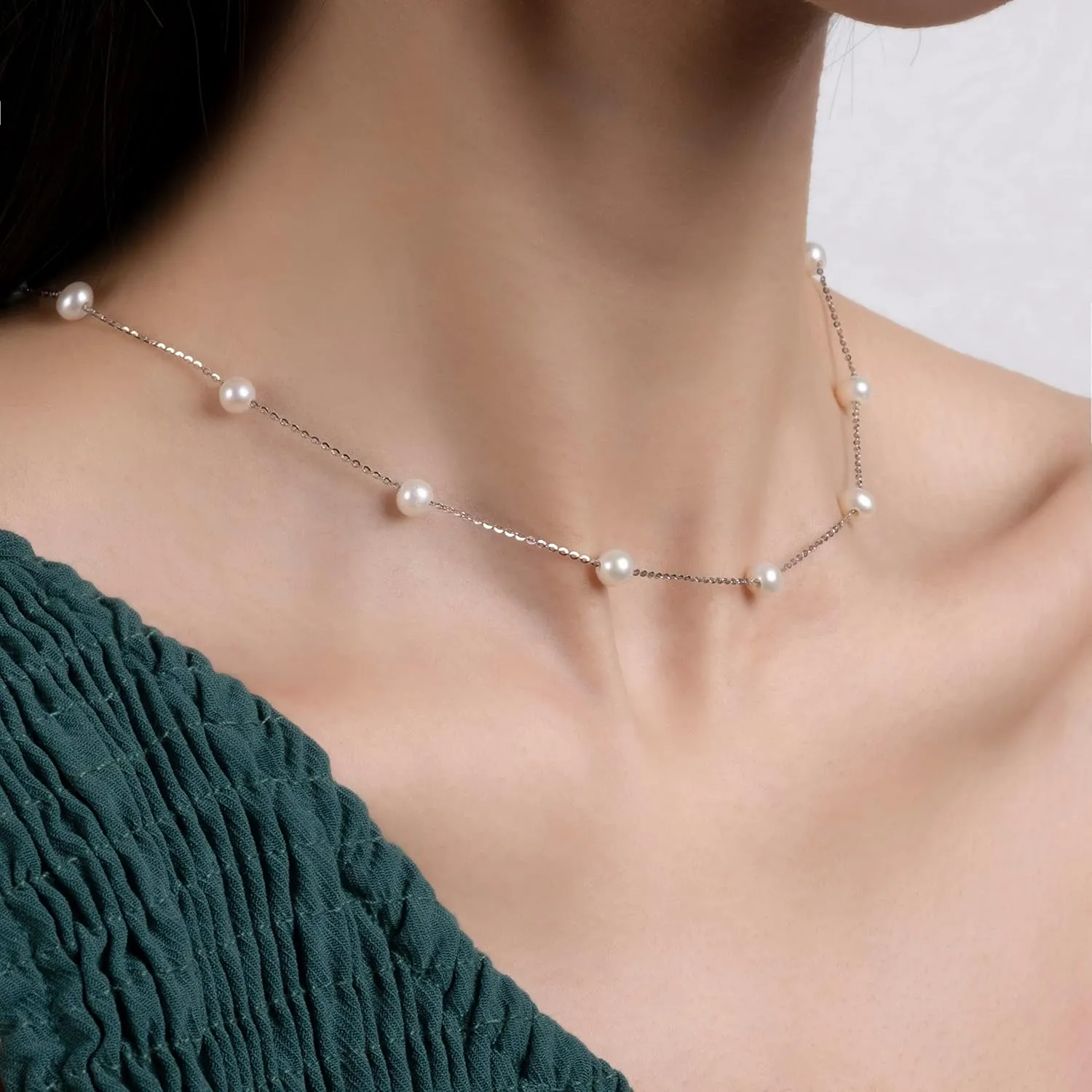 925 Sterling Silver Dainty Freshwater Cultured Pearl Choker Necklace White Genuine Real Pearl Charm Necklaces Jewelry Gifts for Her