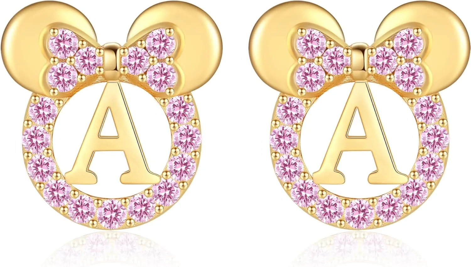 925 Sterling Silver Earrings for Girl Women: Hypoallergenic Initial Earrings with Pink Cubic Zirconia White Gold/Gold Cute Earrings Studs for Sensitive Ears Chirstmas Birthday Gifts