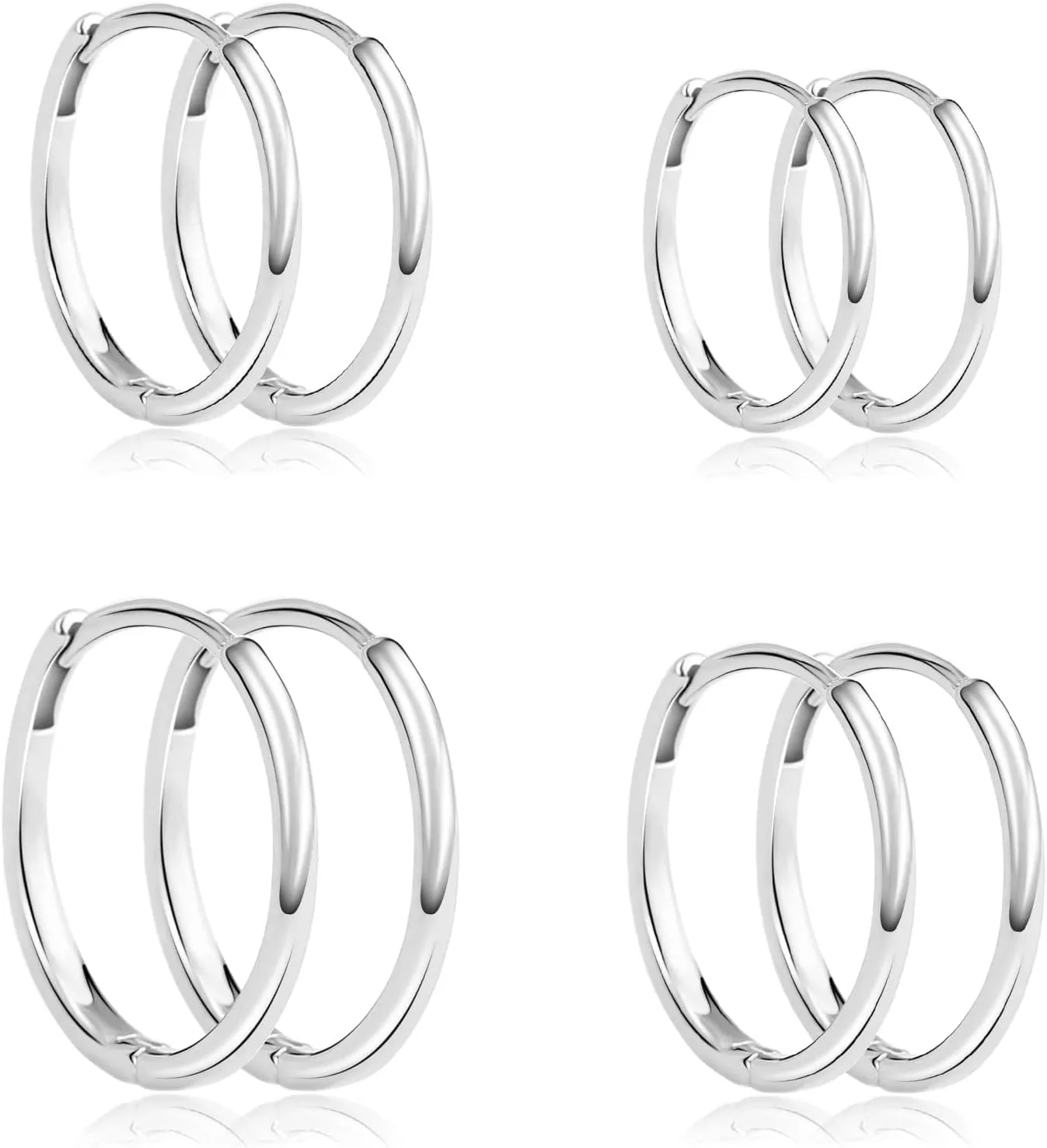 925 Sterling Silver Hoop Earrings for Women 14K White Gold Plated Small Cartilage Hoop Earrings Set Hypoallergenic Lightweight Huggie Earrings for Jewelry Gift,(Silver 6mm,8mm,10mm,12mm)