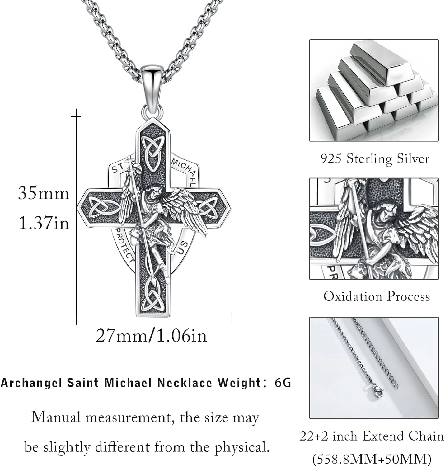 925 Sterling Silver Patron Saint Necklace Archangel Medals St Pendant Amulet Necklaces Protection Jewelry for Men Women with Chain