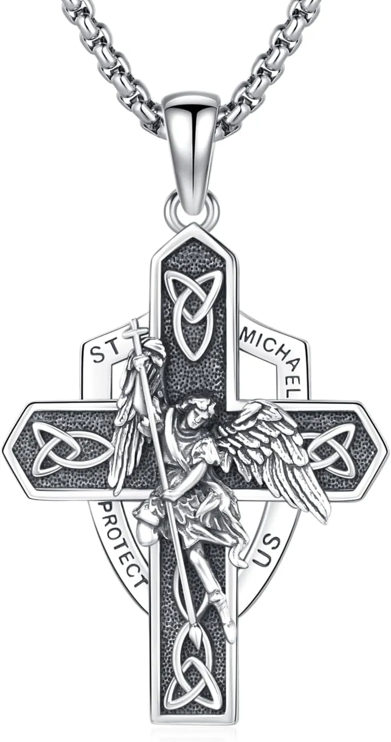 925 Sterling Silver Patron Saint Necklace Archangel Medals St Pendant Amulet Necklaces Protection Jewelry for Men Women with Chain