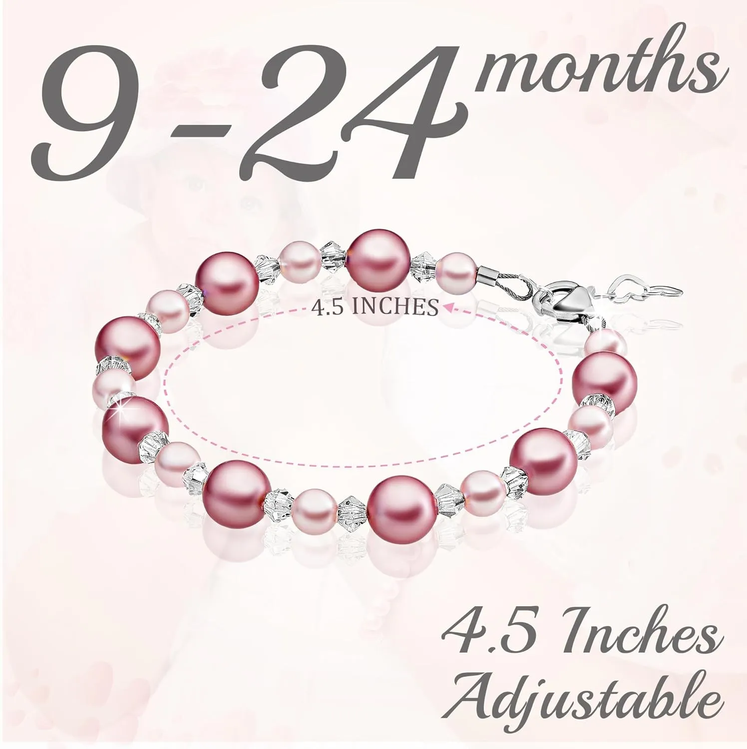 925 Sterling Silver Rose Pearl Bracelet for girls, Newborn Baby Bracelets for Infant Girls, Toddler Bracelets and little Girl Jewelry, Gifts for Teenage Girls