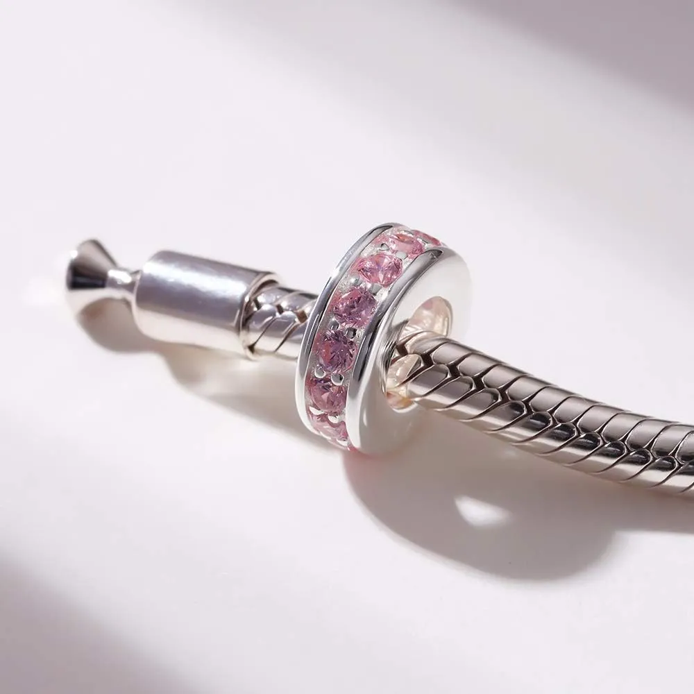 925 Sterling Silver Spacer Charm Bead with Clear CZ for Pandora Charms Bracelets