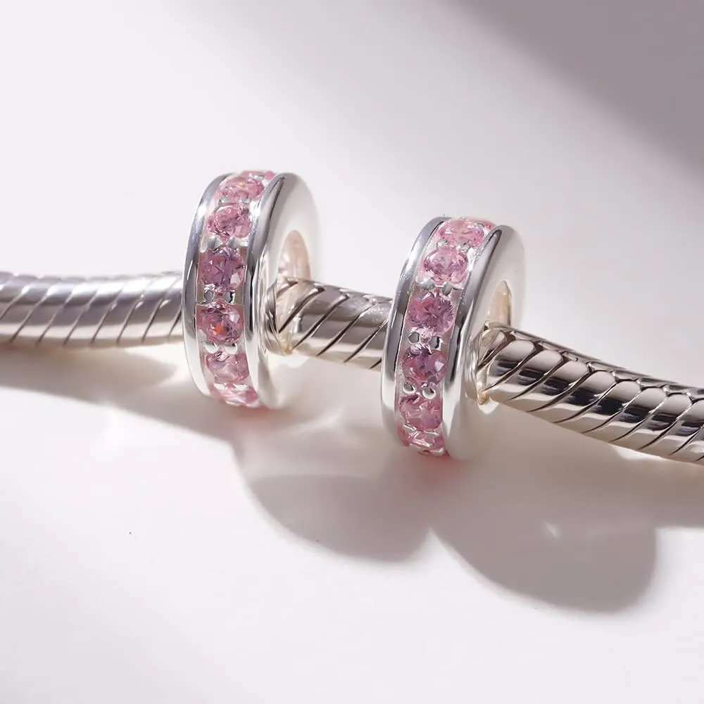 925 Sterling Silver Spacer Charm Bead with Clear CZ for Pandora Charms Bracelets