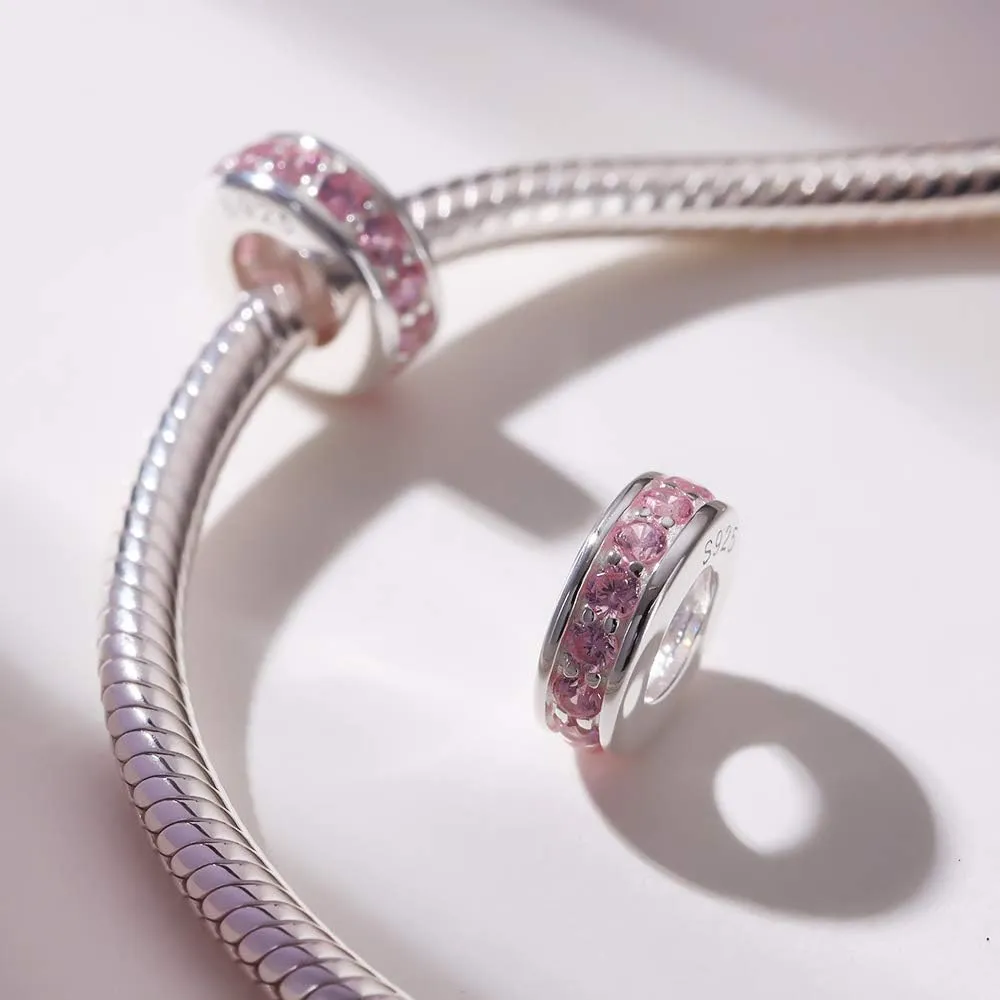 925 Sterling Silver Spacer Charm Bead with Clear CZ for Pandora Charms Bracelets