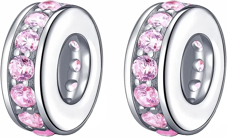 925 Sterling Silver Spacer Charm Bead with Clear CZ for Pandora Charms Bracelets