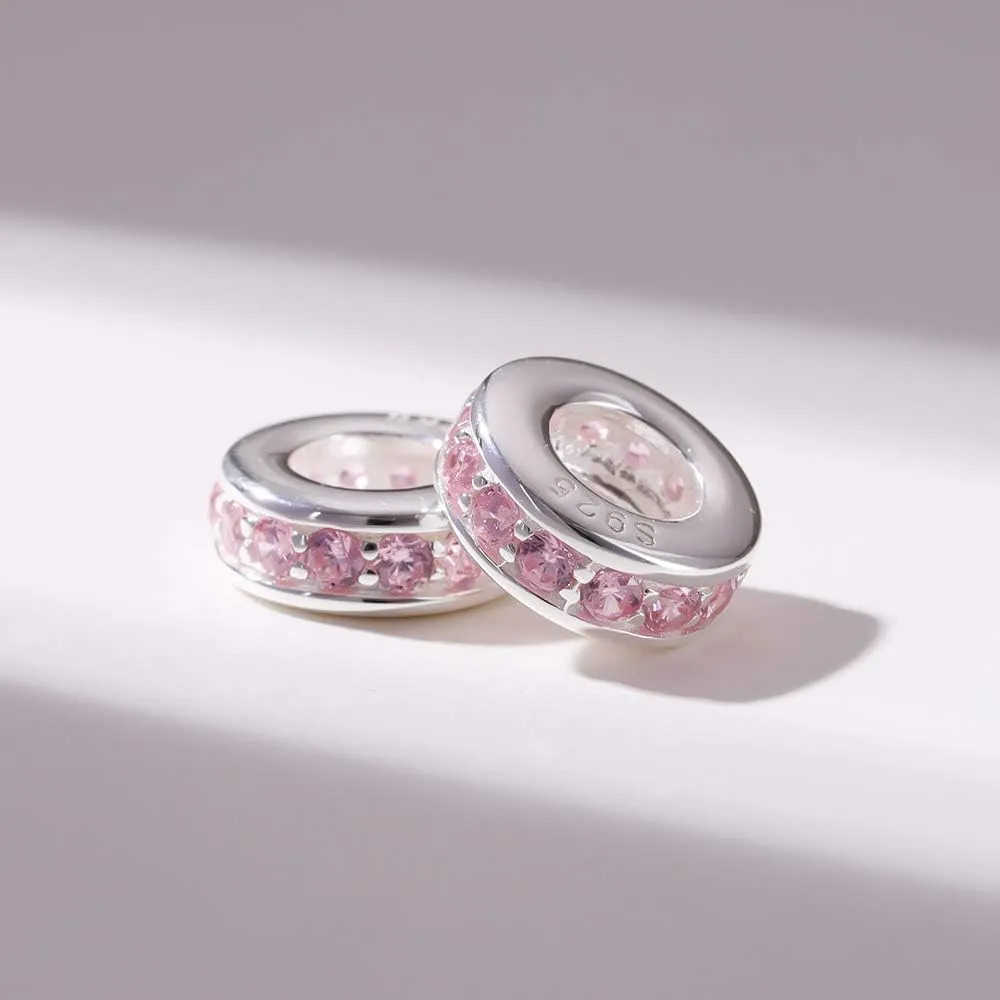 925 Sterling Silver Spacer Charm Bead with Clear CZ for Pandora Charms Bracelets