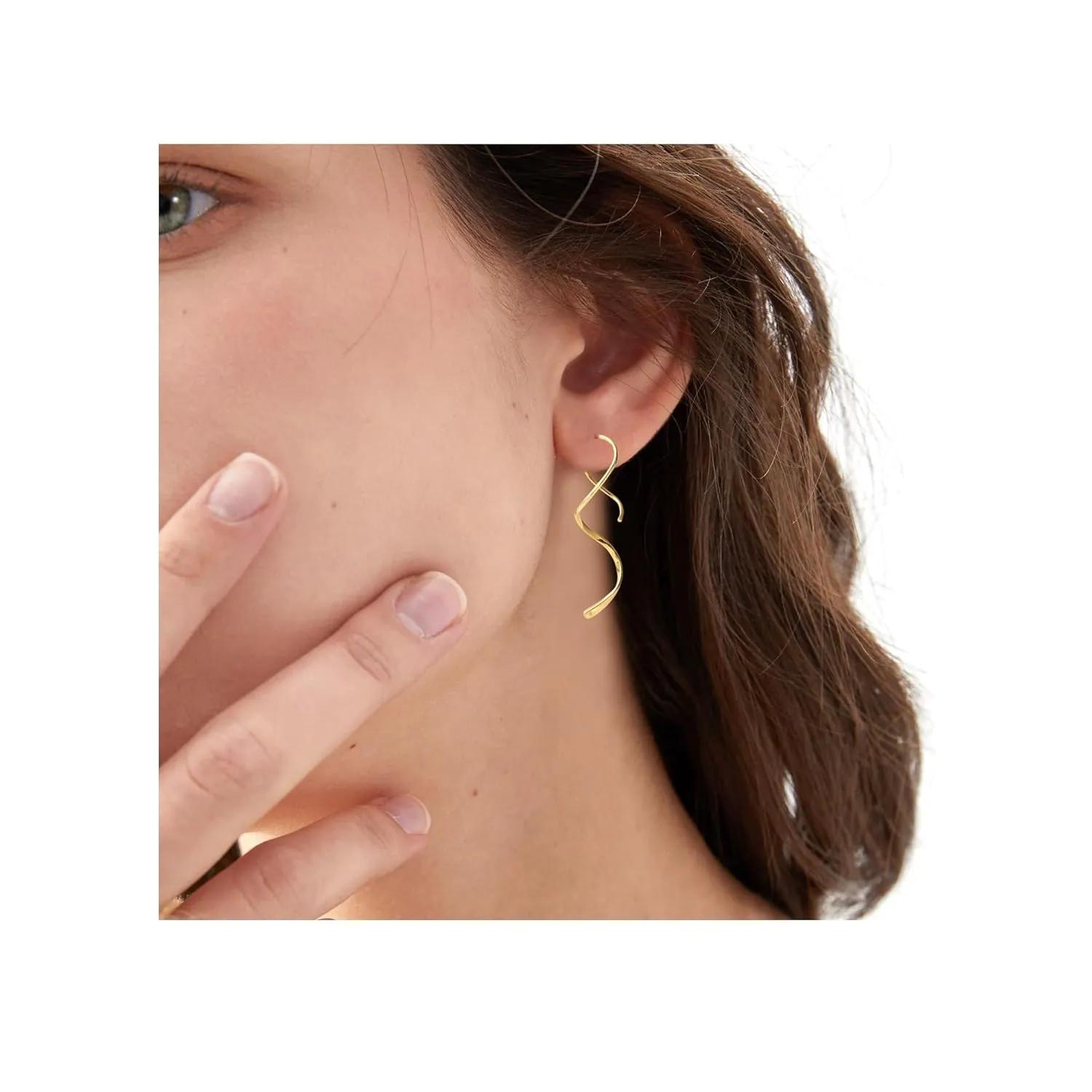 925 Sterling Silver Spiral Threader Earrings Handmade Pull Through Hoop Earrings, 14K Gold Plated