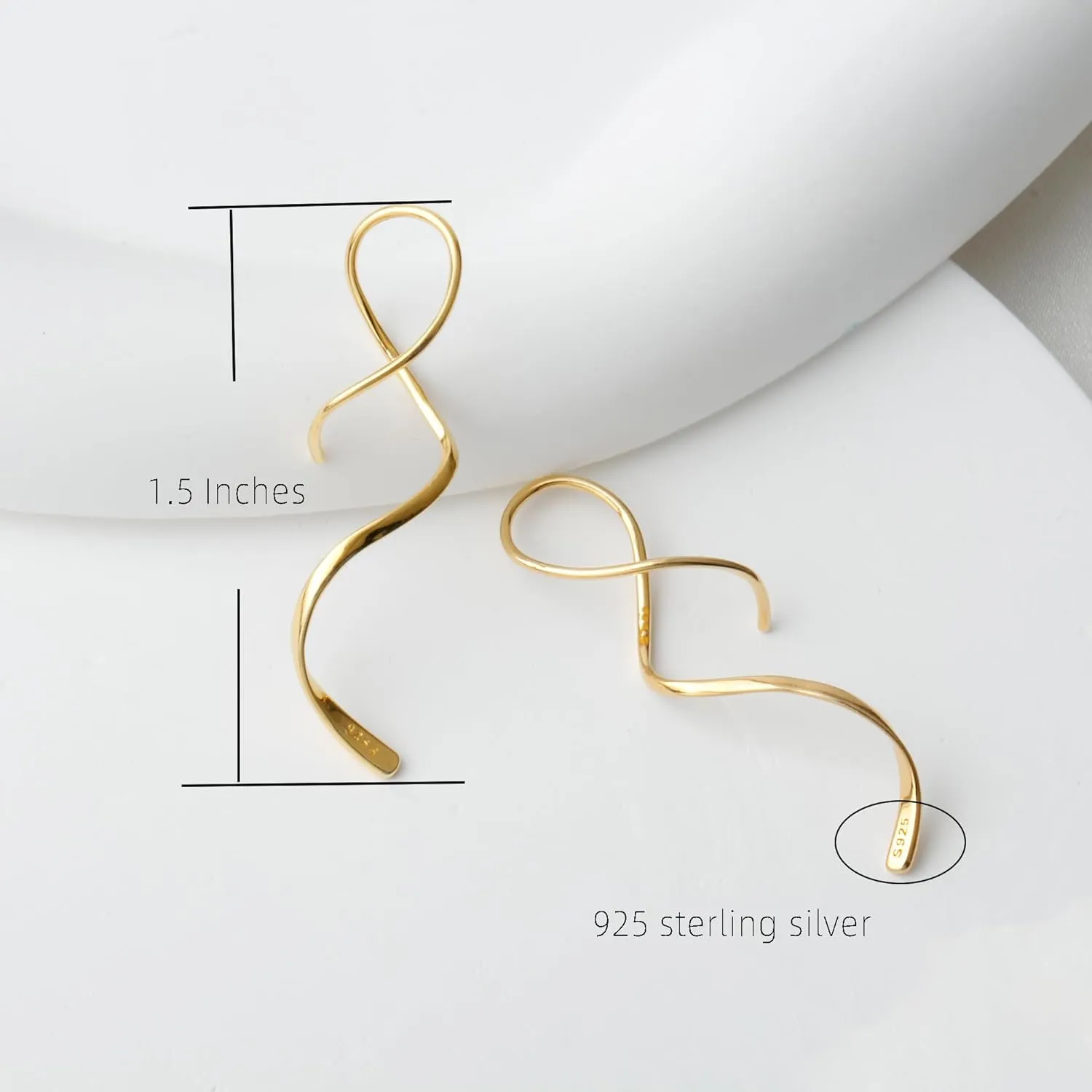 925 Sterling Silver Spiral Threader Earrings Handmade Pull Through Hoop Earrings, 14K Gold Plated