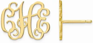 925 Sterling Silver Yellow Gold-Plated Large Laser Monogram Post Studs Earrings - 15mm x 19mm