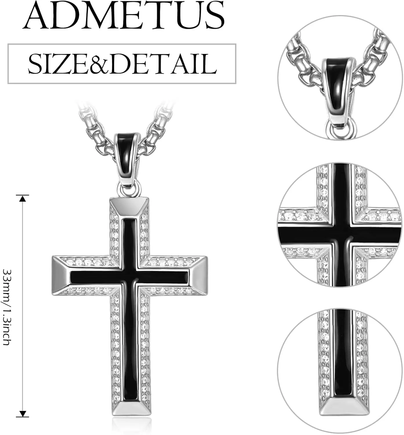ADMETUS Cross Necklaces 925 Sterling Silver Cross Chain Pendant Jewelry Gifts for Men with 22" 2" Rolo Chain