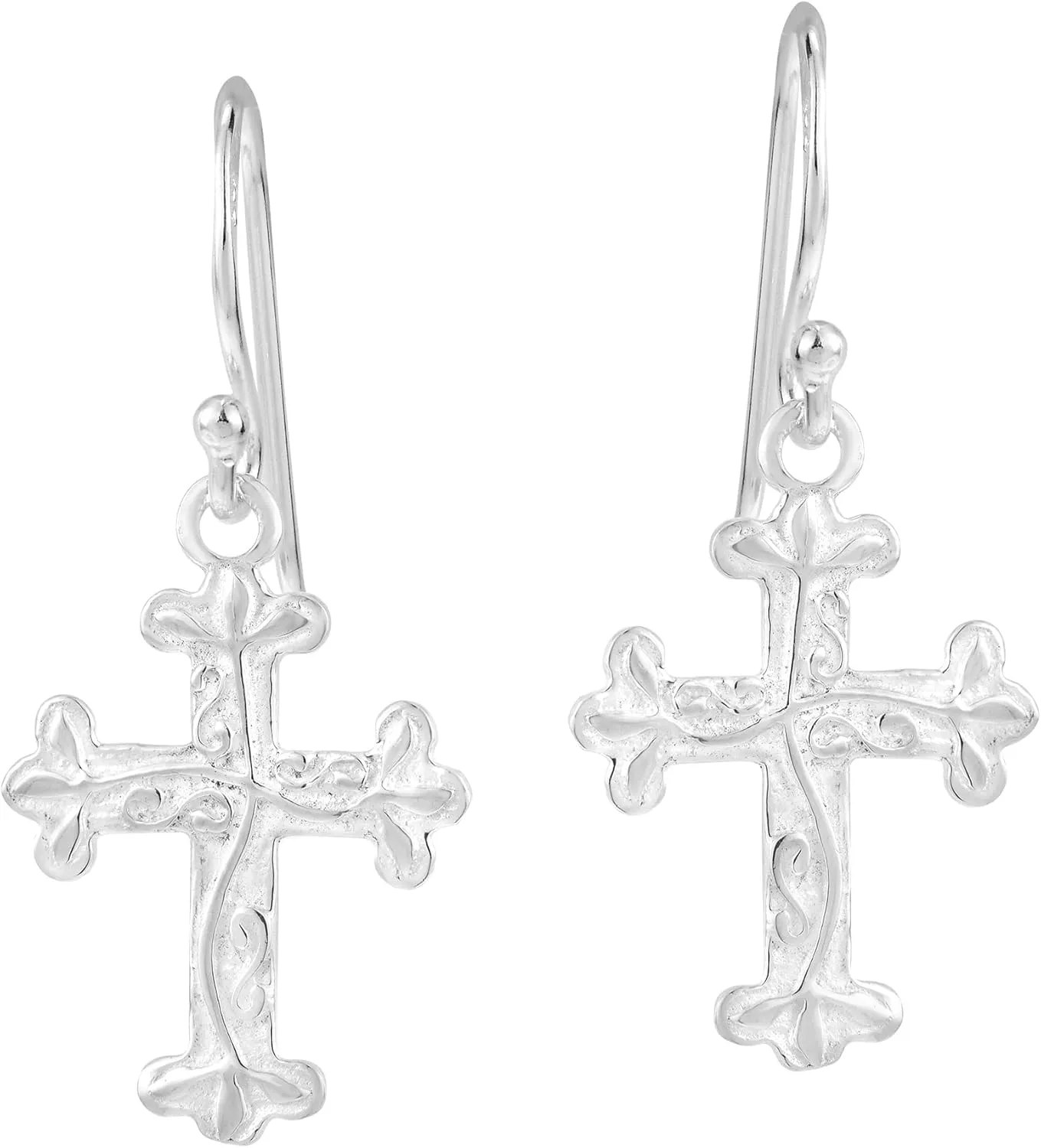 AeraVida Wrapped in Faith Floral Vines Cross .925 Sterling Silver Dangle Earrings | Dangle Cross Earrings Sterling Silver | Christian Jewelry for Women Faith