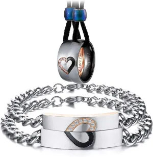 Aienid Matching Bracelets for Couples,Matching Necklace Set for Women Men Love Heart Pendant Necklaces Couple Gift